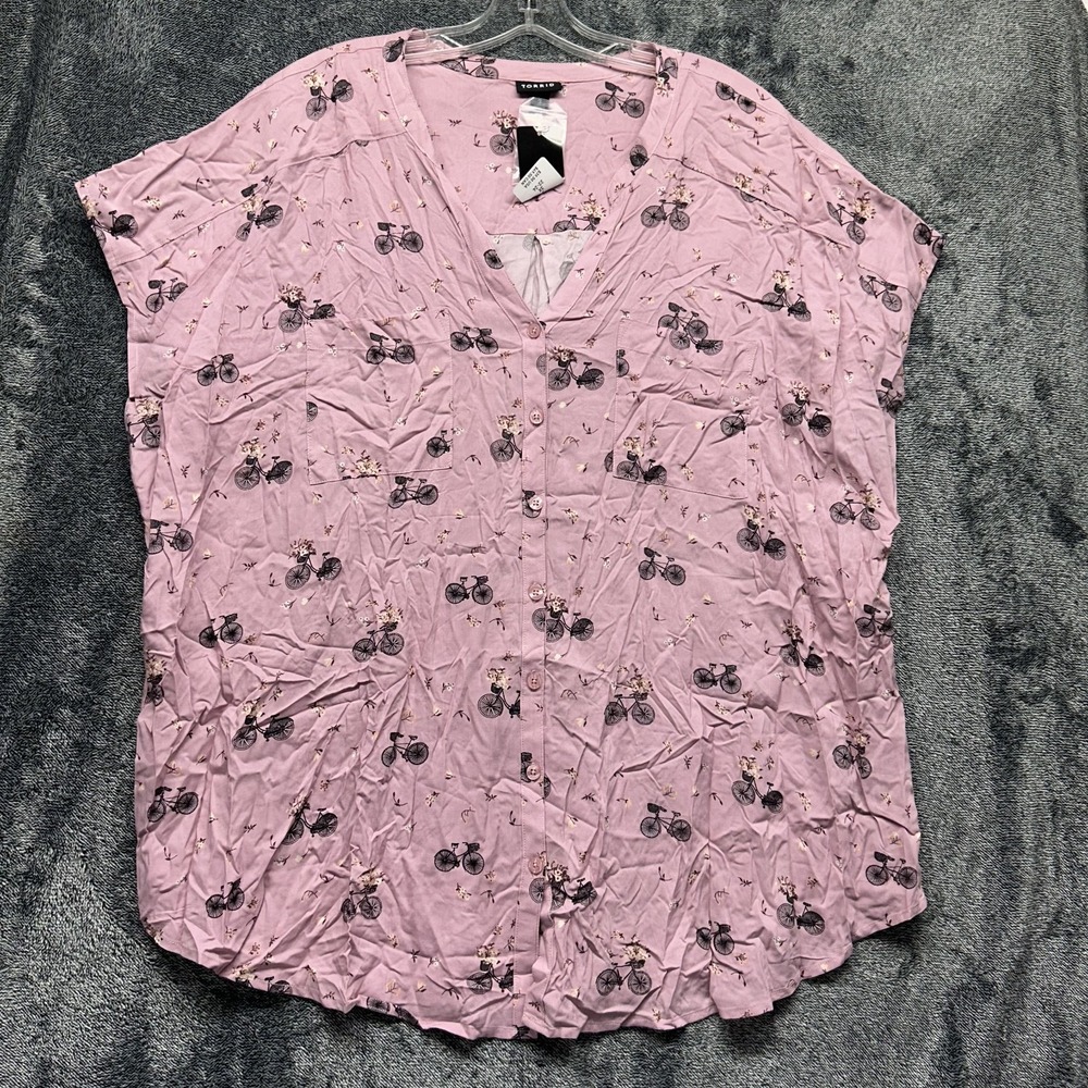 Torrid Womens Size 3 Pink Bicycle Print Challis Dolma Short Sleeve Top (J9)